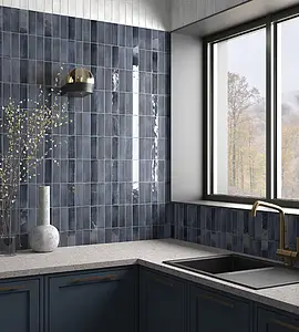 Background tile, Color navy blue, Glazed porcelain stoneware, 5x15 cm, Finish antislip