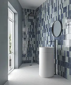Background tile, Color navy blue, Style zellige, Glazed porcelain stoneware, 5x15 cm, Finish glossy