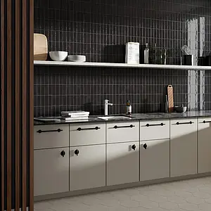 Background tile, Color black, Style zellige, Glazed porcelain stoneware, 5x15 cm, Finish glossy