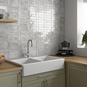 Background tile, Color grey, Style zellige, Glazed porcelain stoneware, 5x15 cm, Finish glossy