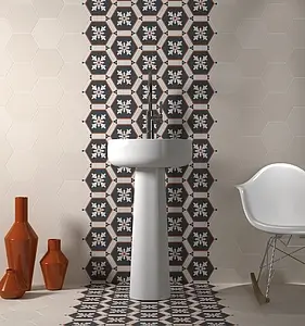 Grundflise, Effekt marokkanske fliser, Farve med flere farver, Glaseret porcelænsstentøj, 17.5x20 cm, Overflade mat