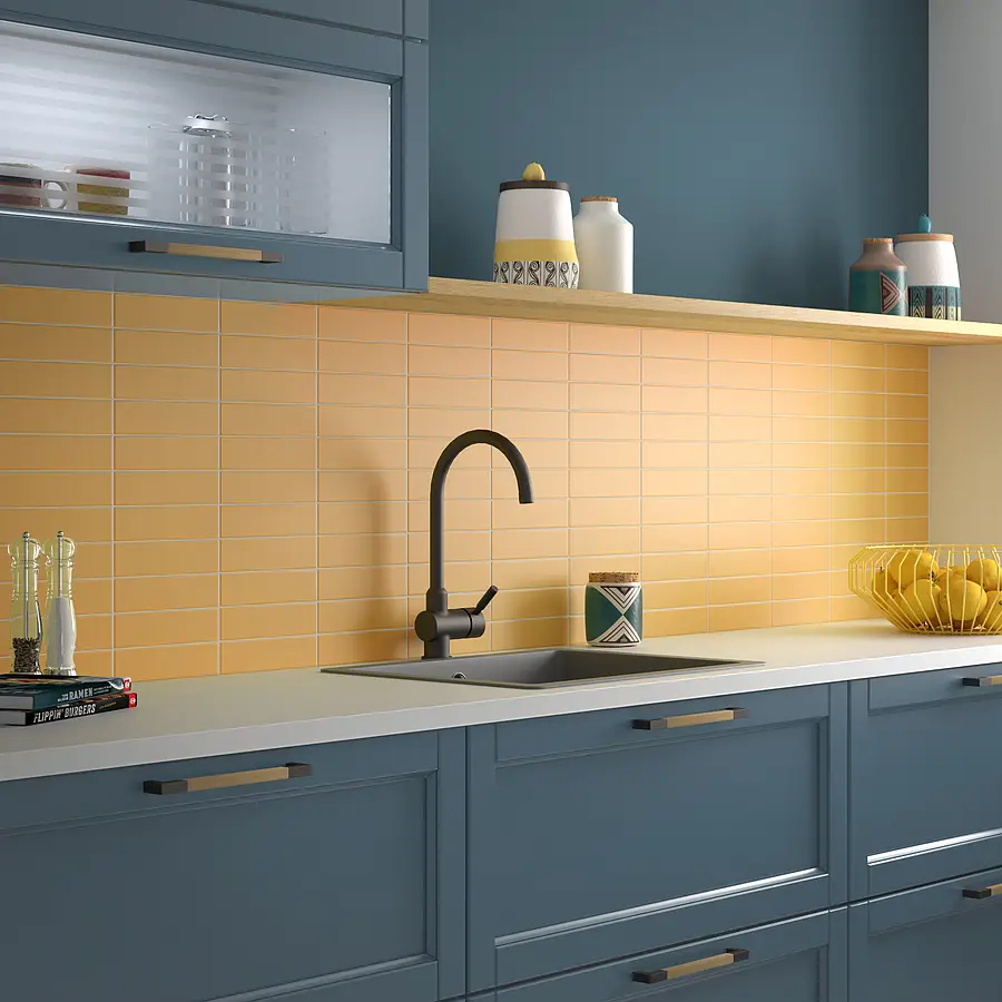 Background tile, Effect unicolor, Color yellow, Ceramics, 5x20 cm, Finish matte