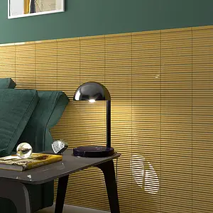 Azulejo de fundo, Efeito unicolor, Cor amarelo, Cerâmica, 5x20 cm, Superfície 3D