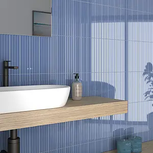 Azulejo de fundo, Efeito unicolor, Cor azul-marinho, Cerâmica, 5x20 cm, Superfície 3D