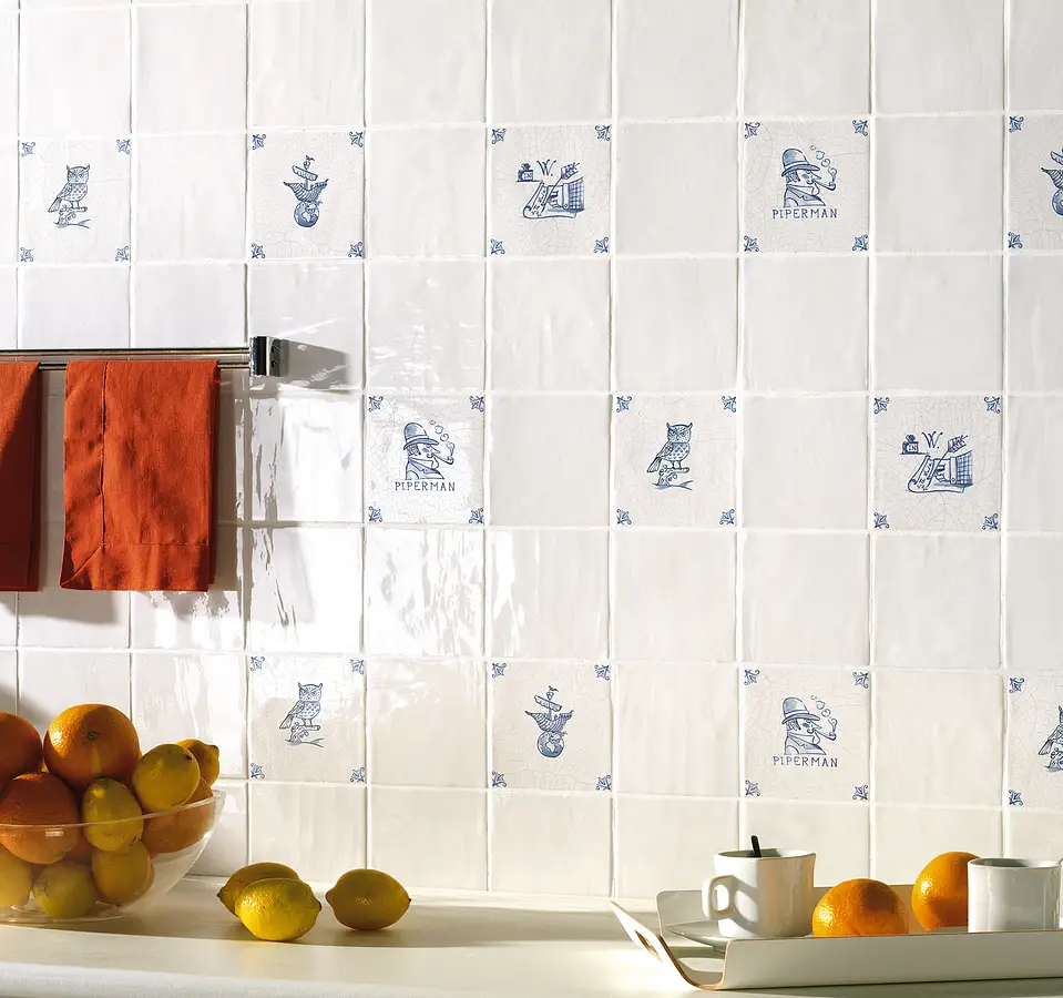 Background tile, Color white, Ceramics, 13.2x13.2 cm, Finish glossy