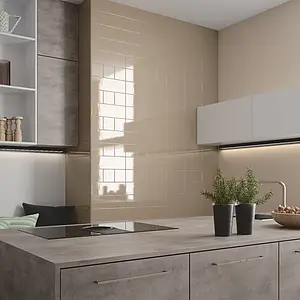 Background tile, Color brown, Ceramics, 13.2x40 cm, Finish glossy