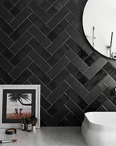 Background tile, Color black, Ceramics, 6.5x20 cm, Finish glossy