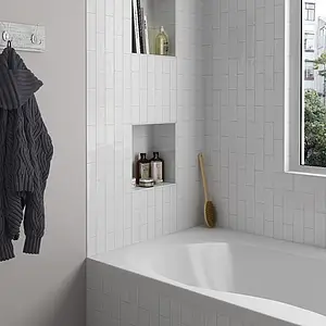 Background tile, Color white, Ceramics, 6.5x20 cm, Finish glossy