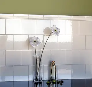 Background tile, Effect unicolor, Color white, Style metro, Ceramics, 15x15 cm, Finish glossy