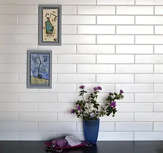 Background tile, Effect unicolor, Color white, Style metro, Ceramics, 10x40 cm, Finish glossy