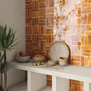 Background tile, Effect left_menu_crackleur , Color yellow,brown, Style handmade,zellige, Ceramics, 6.5x20 cm, Finish glossy