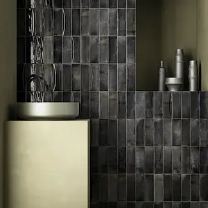 Background tile, Effect left_menu_crackleur , Color black, Style handmade, Ceramics, 6.5x20 cm, Finish glossy