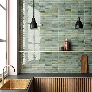 Background tile, Effect left_menu_crackleur , Color green, Style handmade,zellige, Ceramics, 6.5x20 cm, Finish glossy
