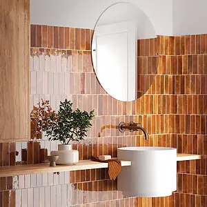 Background tile, Effect left_menu_crackleur , Color brown,orange, Style handmade,zellige, Ceramics, 6.5x20 cm, Finish glossy