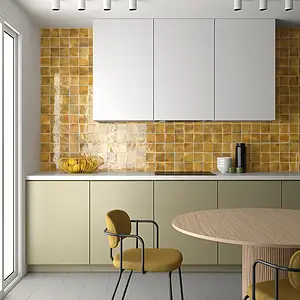 Background tile, Effect left_menu_crackleur , Color yellow,brown, Style handmade,zellige, Ceramics, 10x10 cm, Finish glossy