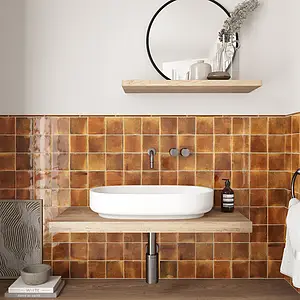Background tile, Effect left_menu_crackleur , Color brown,orange, Style handmade,zellige, Ceramics, 10x10 cm, Finish glossy