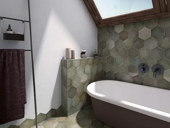 Heritage Tiles by Equipe. Color green use wall