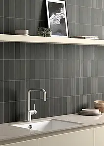 Background tile, Color black, Glazed porcelain stoneware, 6x18.6 cm, Finish matte