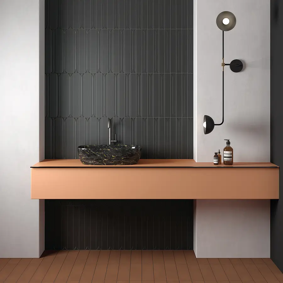 Background tile, Color black, Ceramics, 5x40 cm, Finish matte