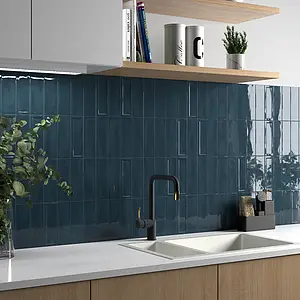 Background tile, Effect unicolor, Color navy blue, Ceramics, 6.5x20 cm, Finish glossy