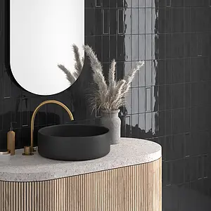 Background tile, Effect unicolor, Color black, Ceramics, 6.5x20 cm, Finish glossy