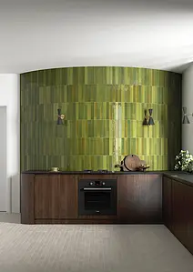 Background tile, Color green, Glazed porcelain stoneware, 5x30 cm, Finish glossy