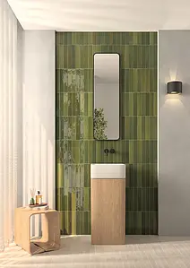 Background tile, Color green, Glazed porcelain stoneware, 5x30 cm, Finish glossy