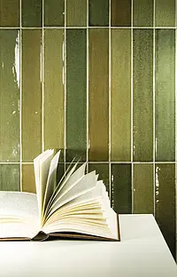 Background tile, Color green, Glazed porcelain stoneware, 5x30 cm, Finish glossy