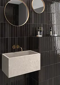 Background tile, Color black, Glazed porcelain stoneware, 5x30 cm, Finish glossy