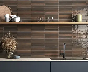 Background tile, Color brown, Glazed porcelain stoneware, 5x30 cm, Finish glossy