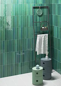 Background tile, Color green, Glazed porcelain stoneware, 5x30 cm, Finish glossy
