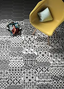 Farbe schwarze,weiße, Stil patchwork, Hintergrundfliesen, Glasiertes Feinsteinzeug, 10x30 cm, Oberfläche matte