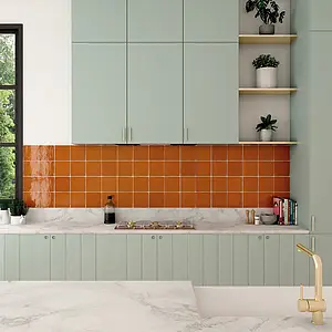 Background tile, Color orange, Style zellige, Ceramics, 13.2x13.2 cm, Finish glossy