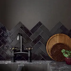 Piastrella di fondo, Colore nero, Stile zellige, Ceramica, 6.5x20 cm, Superficie lucida