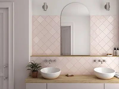 Background tile, Color pink, Style zellige, Ceramics, 13.2x13.2 cm, Finish glossy