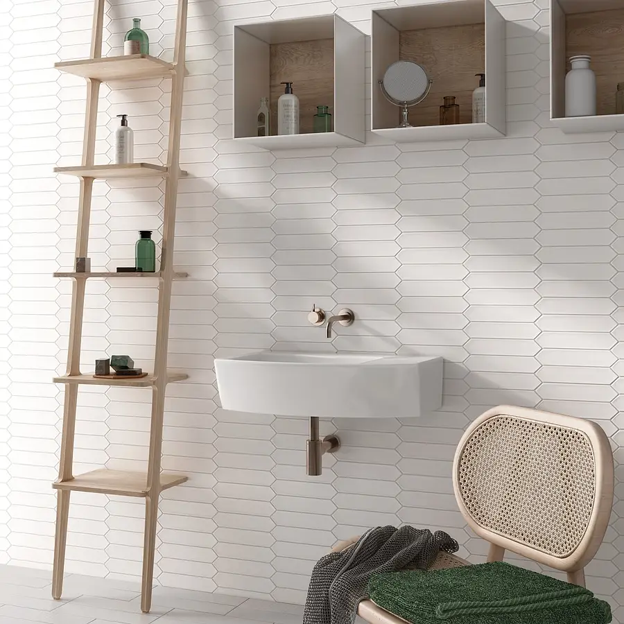 Background tile, Color white, Ceramics, 5x25 cm, Finish matte