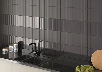 Background tile, Effect unicolor, Color black, Ceramics, 6x24.6 cm, Finish matte