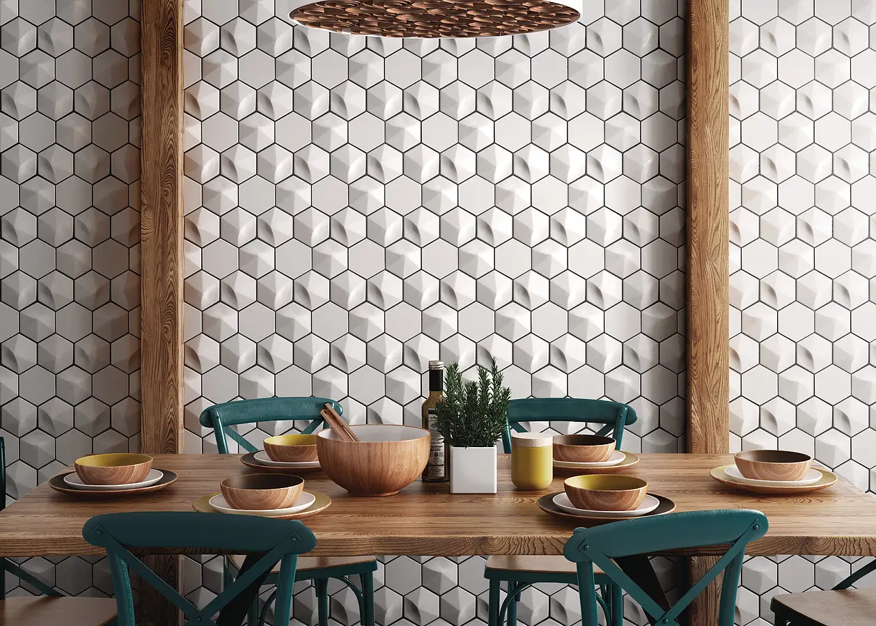 Background tile, Color white, Ceramics, 10.7x12.4 cm, Finish matte