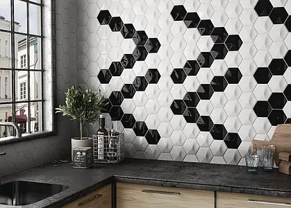Background tile, Color black, Ceramics, 10.7x12.4 cm, Finish glossy