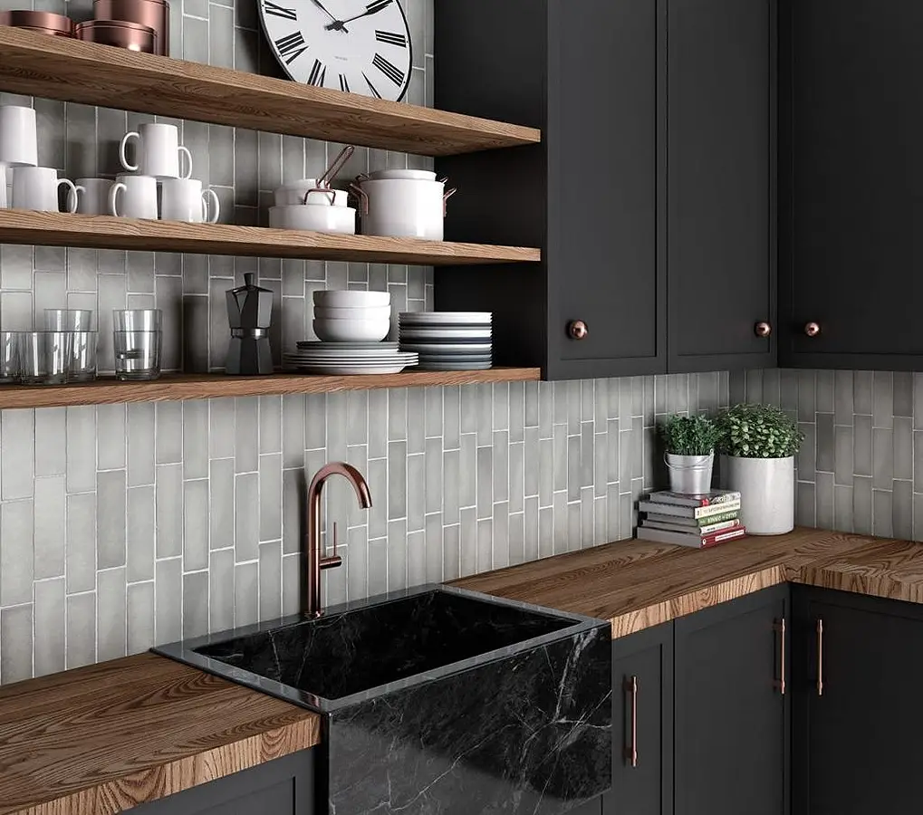 Background tile, Color grey, Ceramics, 6.5x20 cm, Finish matte