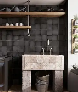 Background tile, Color black, Style handmade, Ceramics, 13.2x13.2 cm, Finish matte