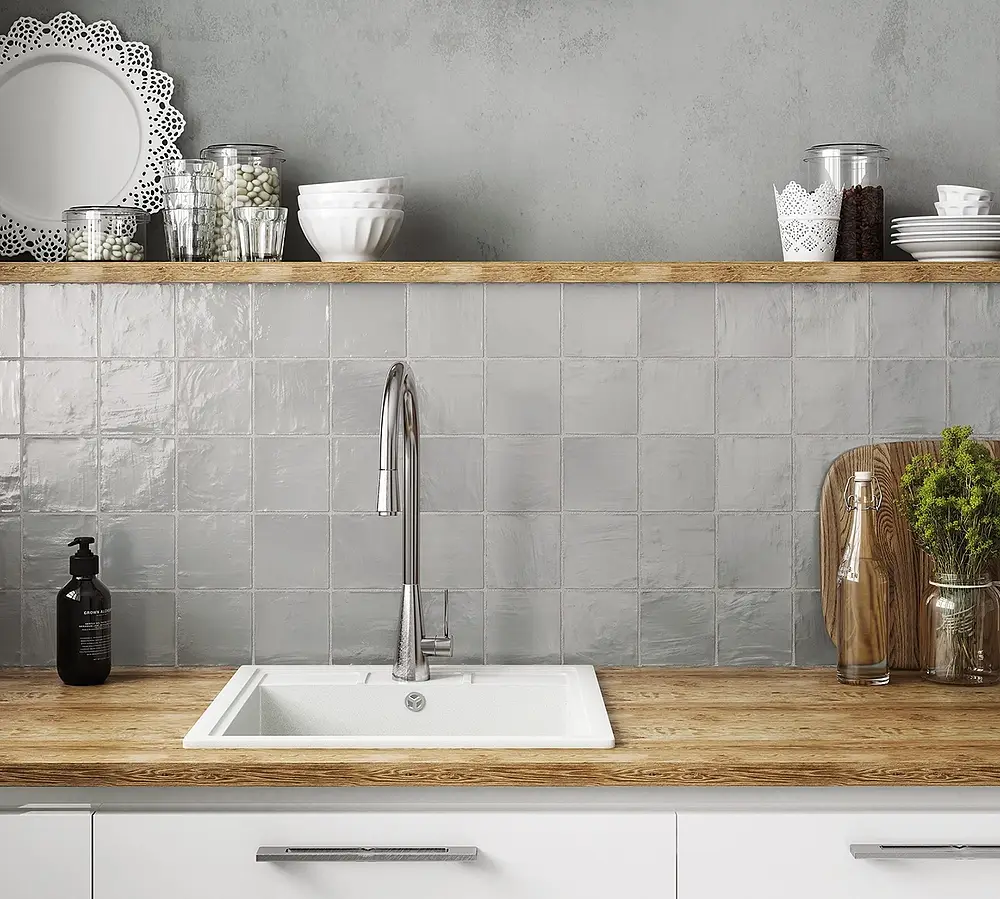 Background tile, Color grey, Style zellige, Ceramics, 10x10 cm, Finish Honed