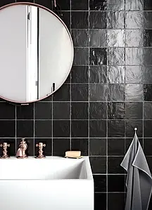 Background tile, Color black, Style zellige, Ceramics, 10x10 cm, Finish Honed