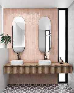 Background tile, Color pink, Style zellige, Ceramics, 6.5x40 cm, Finish glossy