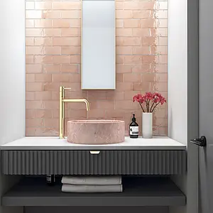 Background tile, Color pink, Style zellige, Ceramics, 7.5x15 cm, Finish glossy