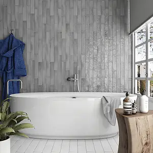 Background tile, Color grey, Style zellige, Ceramics, 6.5x40 cm, Finish glossy