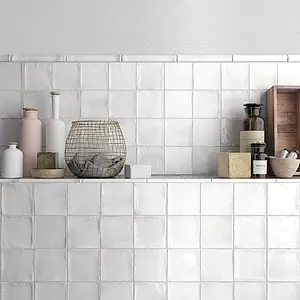 Background tile, Color white, Style zellige, Ceramics, 10x10 cm, Finish glossy