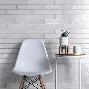 Background tile, Color white, Style zellige, Ceramics, 6.5x40 cm, Finish glossy