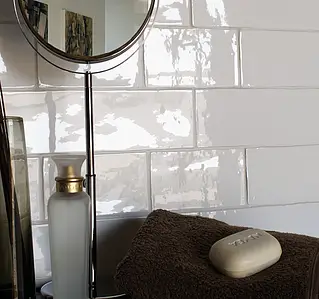 Piastrella di fondo, Colore bianco, Ceramica, 7.5x30 cm, Superficie lucida