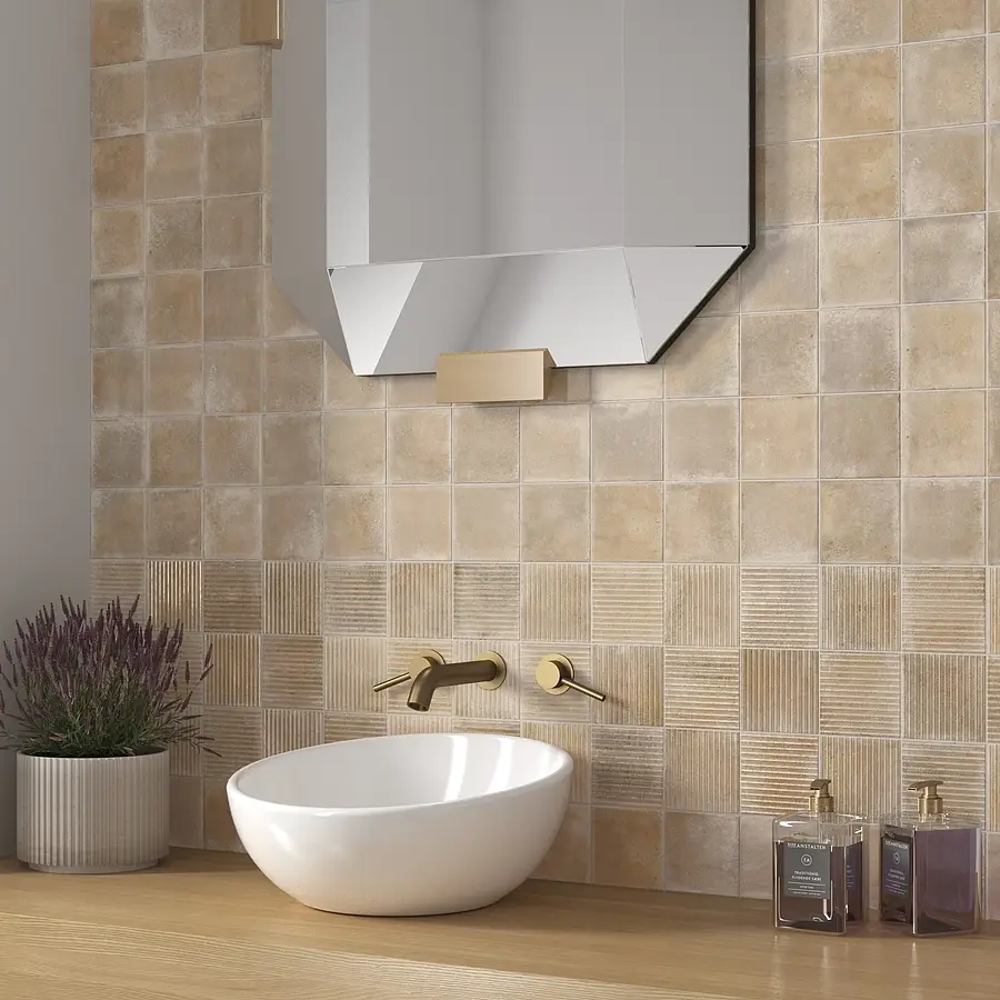 Background tile, Color beige, Glazed porcelain stoneware, 10x10 cm, Finish matte